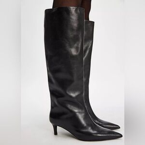 NWOB Free People Kiki Kitten Heel Leather Boots in Black